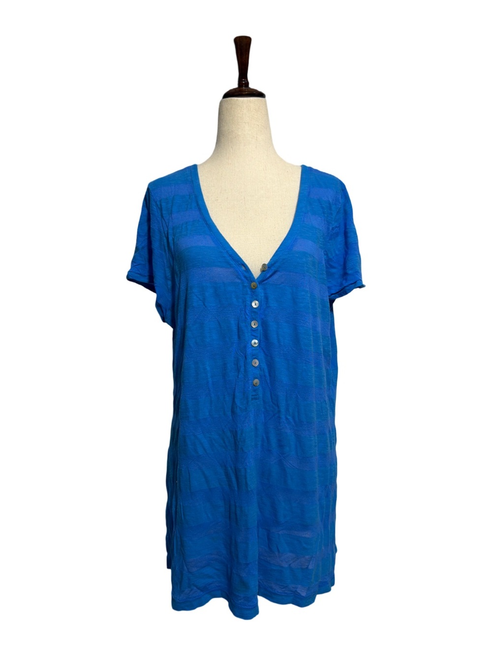 American Eagle • Slub Striped V Neck Henley Top Blue XXL ASO Bella Swan - Picture 4 of 12